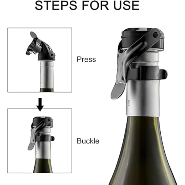 Champagnestopper Rostfritt Stål (2 st) Champagneförslutare med Silikon Läcksäkra Vinproppar för Rött Vin Champagne Cava och Mousserande
