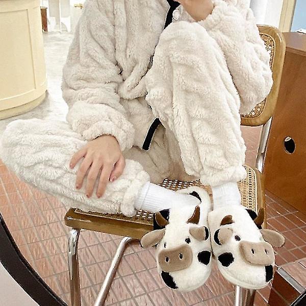 Fuzzy Ko Slippers Søde Varme Behagelige Bomuldssko Dyreform Slip-on Hjemmesko Til 36 37