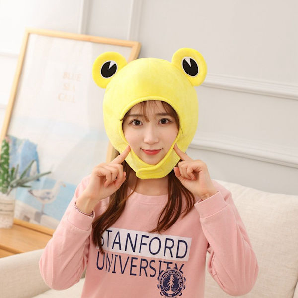 One piece (gul froskehatt, 32*38CM) Kostymehatt for voksne Morsom froskeformet hatt Nyhetshatt Plysj froskehodeplagg for barn