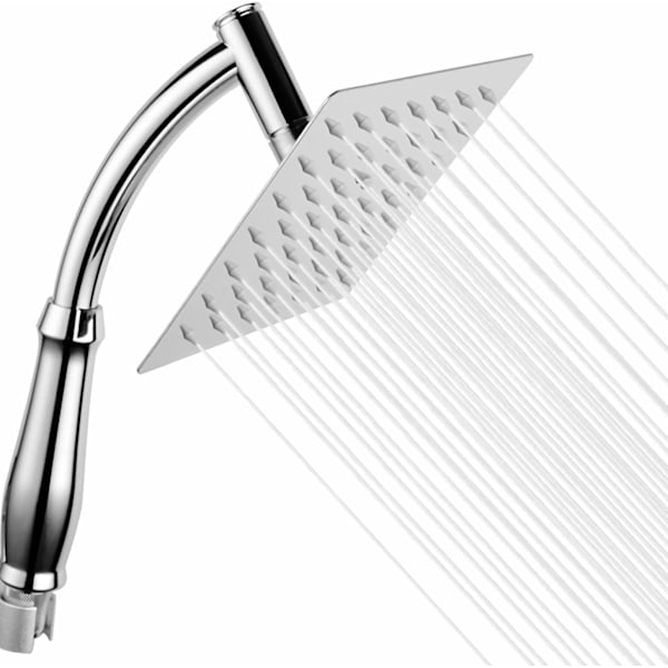 Kraftfullt regnduschhuvud - Högtrycksregnduschhuvuden - Stort fyrkantigt vattenfallduschhuvud med kromfinish - Universella duschtillbehör