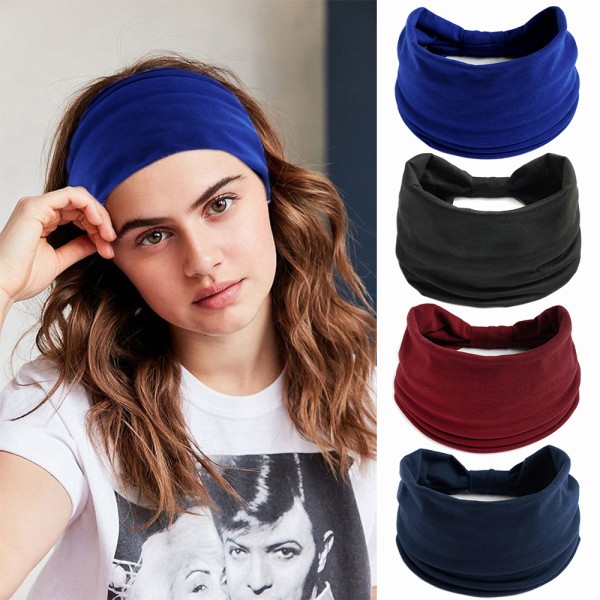 Black & Maroon 2-Pack Japanese Bandana Headbands for Men and Women – Comfortable Head Bands with Elastic Secure Snug Fit Ideal Runners Fitness Sports