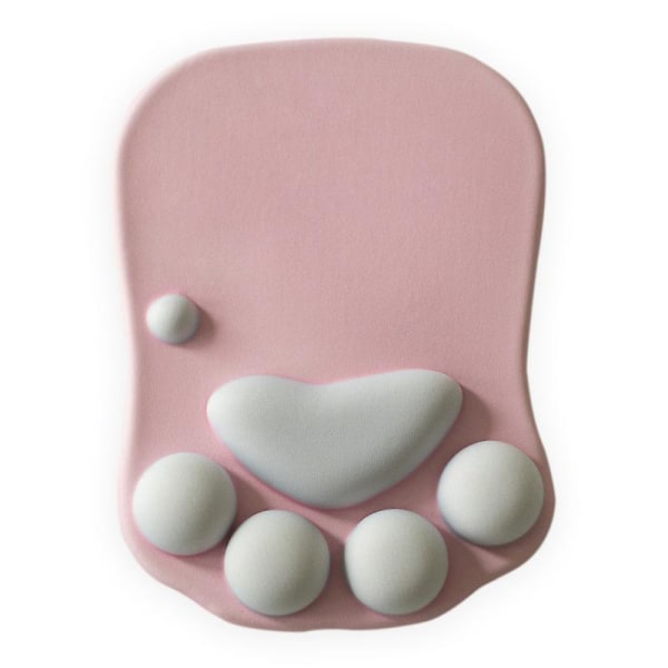 Cat Paw musmatta med handledsstöd Silica Gel, bärbar Ergonomisk anti-halk spelmusmatta Comfort musklappar Pink White