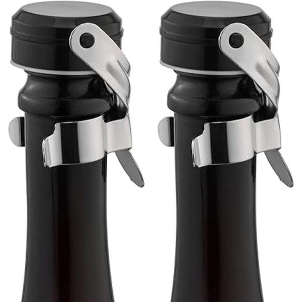 Champagne&Vin (2 Pak Sølv) Flaskepropper Rustfrit Stål med Fødevaregodkendt Silikone, Lækagesikker Genanvendelig Friskhedsbevarer, Kork Egnet til Vin