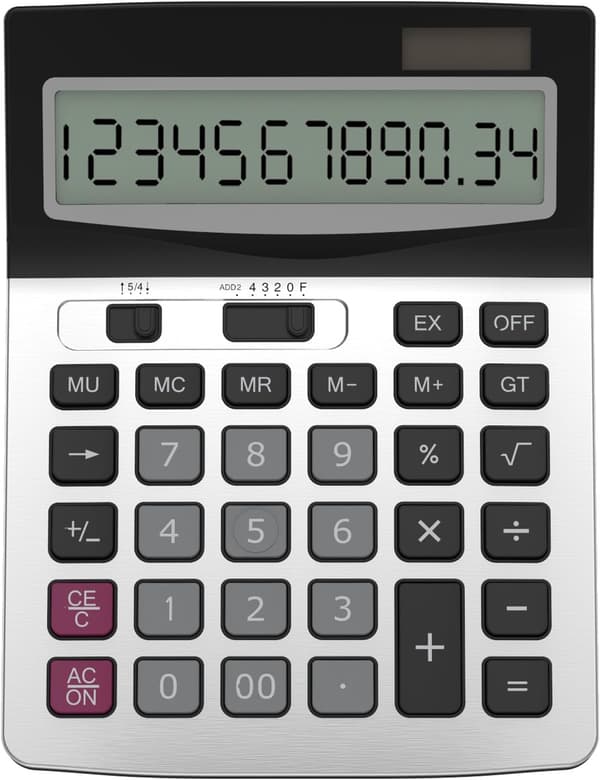 12-siffrig skrivbordsräknare, standard affärsfunktion skrivbordsräknare, silver