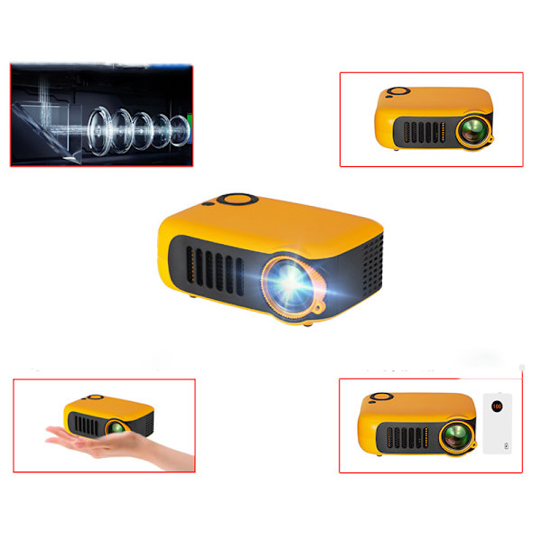 Mini Projektor med Stativ Oransje 1 stk, 5500 lumen AKIYO LED Bærbar 1080P Projektor Støtte, Hjemmekinoprojektor