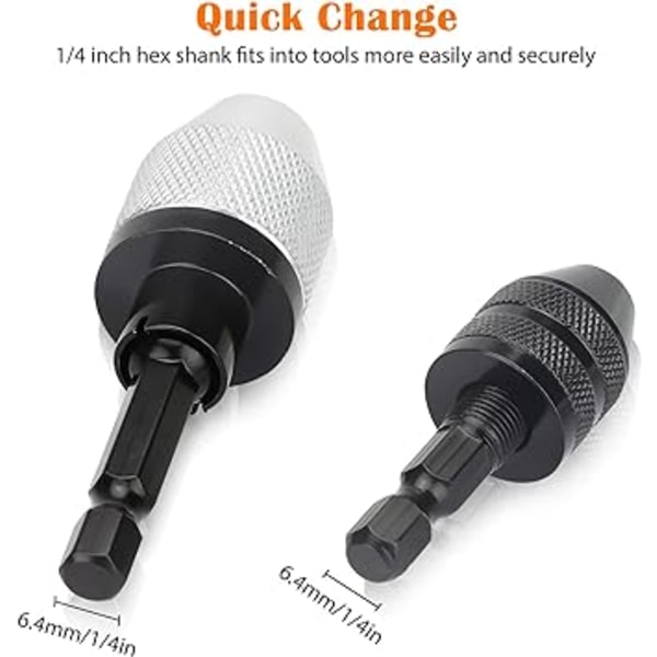 Nyckellöst Borrchuck Konverteringsverktyg, 2 st 1/4 Tum Hex Skaft Nyckellös Borrchuck Adapter, 0,3-6,5 mm & 0,3-3,6 mm Snabbväxlingskonverterare för Mikroborr