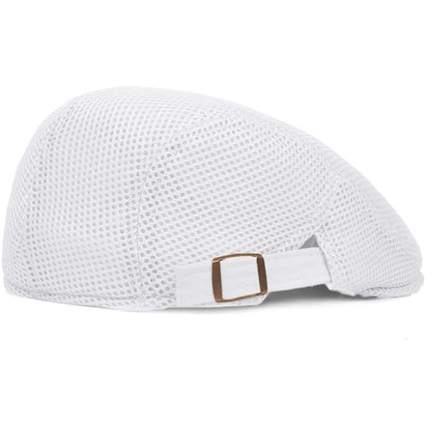 Sommarandningsbar basker för män, sommarplatt basker för kvinnor, andningsbar mesh sommarhatt för män huvud 56-60 cm vit