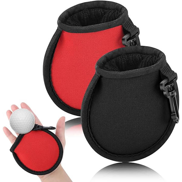 Golfballrengjøringsbag i to deler (svart og rød), bærbar golfballrengjøringsmaskin, bagballrengjøringsmaskin med hengeklipsspenne, herre og d