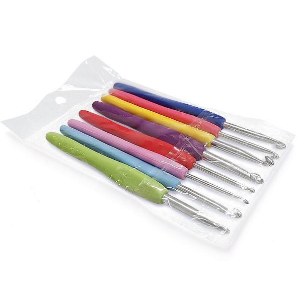 8 st aluminium virknålsset, stickningsnålsats, ergonomisk virknål, mjukt handtag, virknålar med fodral
