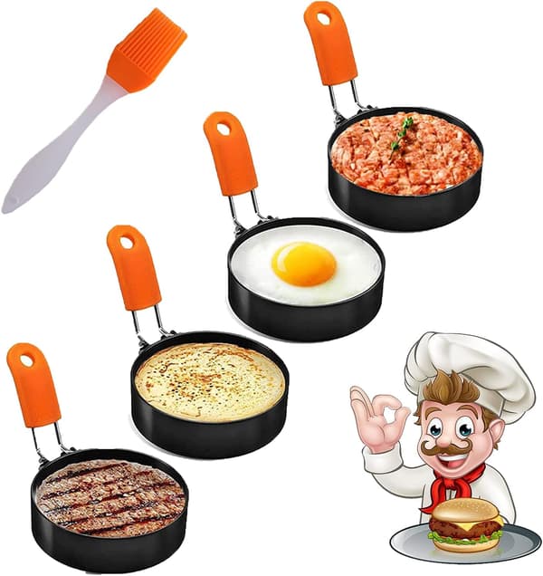 4 st äggformar i rostfritt stål med non-stick metallringar för stekta ägg