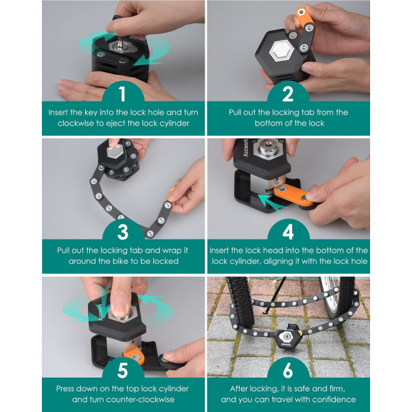 Cykellås, Hög Säkerhet Fällbart Stöldskyddslås, Elcykellås med Fäste och 3 Nycklar för Mountainbikes, Cyklar, Scootrar, etc.