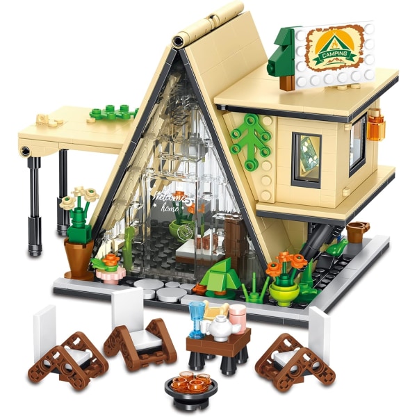 QLT A-Frame Cabin, Glamping House Building Set, Kompatibel med Camping Friends Set, Tält kreativ present för barn och vuxna (579 st)