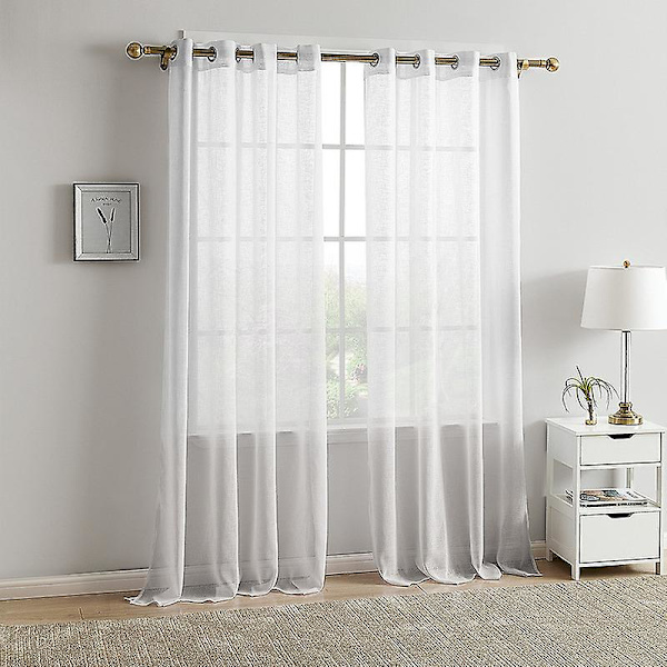 Imitert Hamp Gjennomsiktige Ensfargede Gardiner For Soverom Balkong Dekor Stue Grey 140*160cm