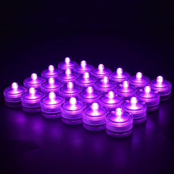 Rosa 24 st Vattentäta Undervattens Runda Mini LED Tealights Nedsänkbara Ljus för Hem Bröllop Fest Vas Festival Alla Hjärtans Dag Dekoration
