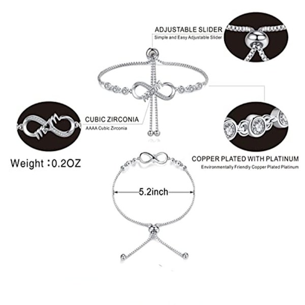 Ett silverarmband för damer, damarmband kristall sliderarmband, justerbart armband infinityarmband, presenter till mamma, presenter till kvinnor, presenter till mor