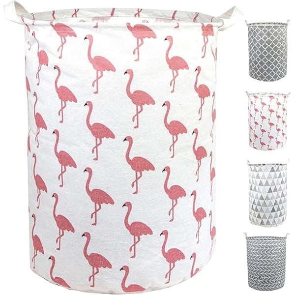 (Flamingo) 41*30cm nät tvättkorg och tvättpåse - hopfällbar förvaringsbehållare - smutsig tvättkorg med handtag - bomullshanddukskorg - wat