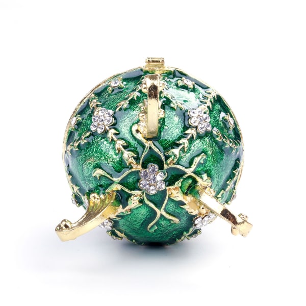 En (grön, ca 8,4*6 cm) Guldpläterad konstgjord diamantpåskägg Handmålad emaljerad Faberge Egg Smyckeskrin för halsband Armband Prydnadssak Hem