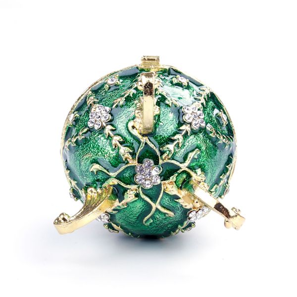 Ett (grön, ca 8,4*6cm) Guldpläterat Konstgjord Diamant Påskägg Handmålat Emaljerat Faberge Ägg Smyckeskrin för Halsband Armband Prydnad Hem
