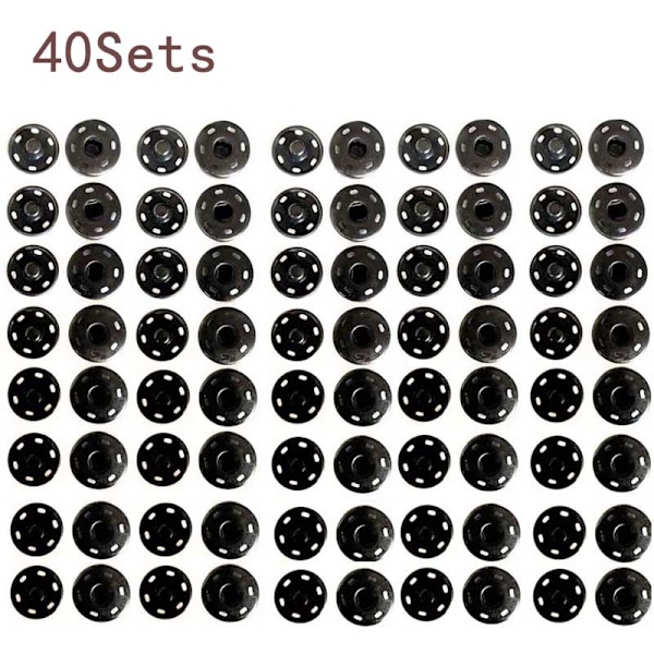 Tryckknappar Snaps Fästelement Knappar 21mm 40 set, rostbeständig metallbelagd osynlig sömnad svarta knappar, används för plånböcker, handväskor, klädsömnad