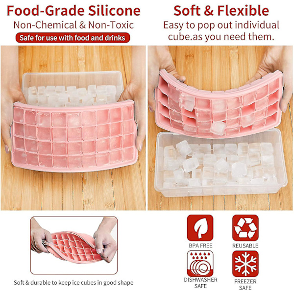 Silikonform för isbitar med lock och behållare Pink 77 grids