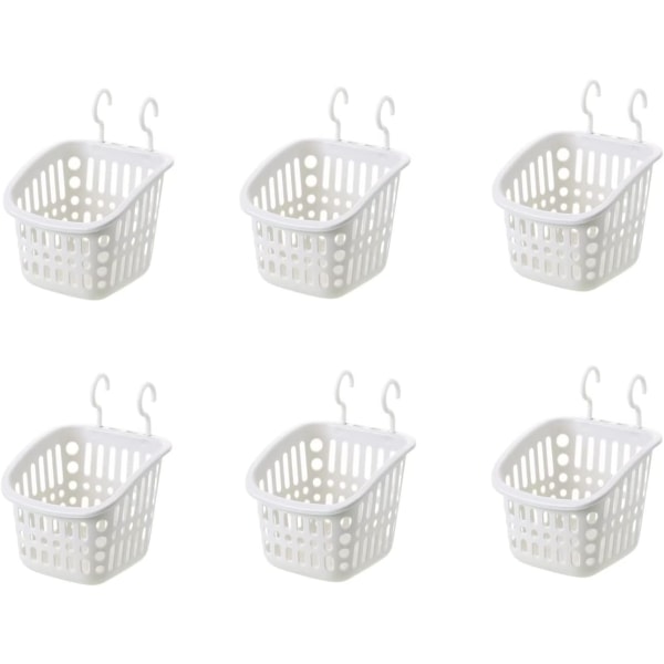 6 st hängande plastförvaringskorg för badrumskök 6,7" × 7,68" × 6,1" (vit)