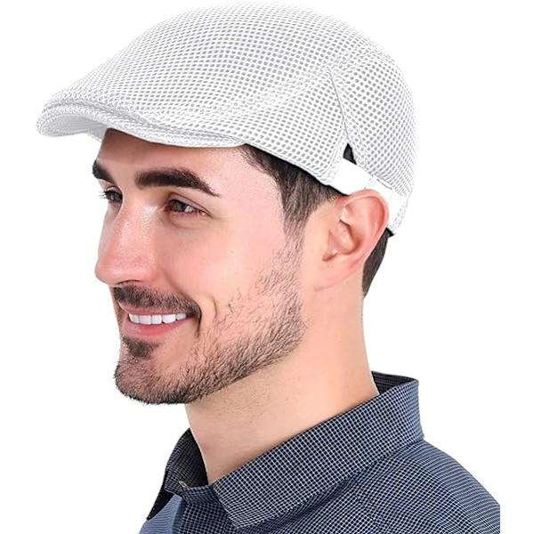 Sommarandningsbar basker för män, sommarplatt basker för kvinnor, andningsbar mesh sommarhatt för män huvud 56-60 cm vit