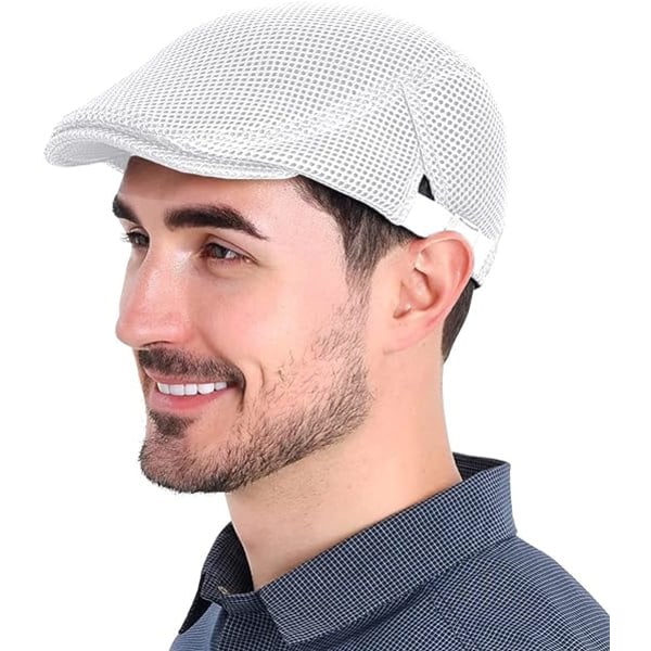 Sommer Pustende Beret for Menn, Sommer Flat Beret for Kvinner, Pustende Mesh Sommerhatt for Menn Hode 56-60cm Hvit