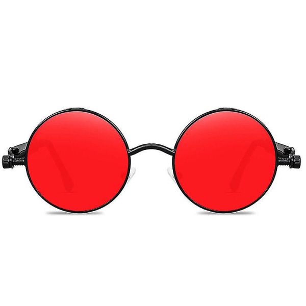 Steampunk-aurinkolasit, vintage, retro, miehille ja naisille, pyöreät cyberpunk-lasit Black Frame Red Lenses