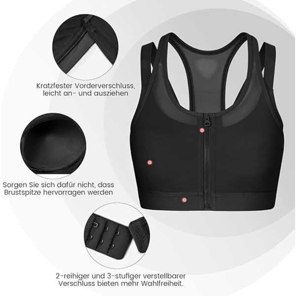 Sport-bh för kvinnor, dubbla remmar, mesh, M, dragkedja, stöd underkläder, plus size, fitness jogging