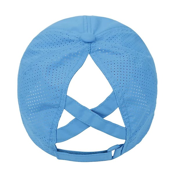 Dame Ponytail Baseball Cap, Justerbar Åndbar Kryds Mesh Hurtigtørrende Messy High Bun Ponycap Hat BLUE
