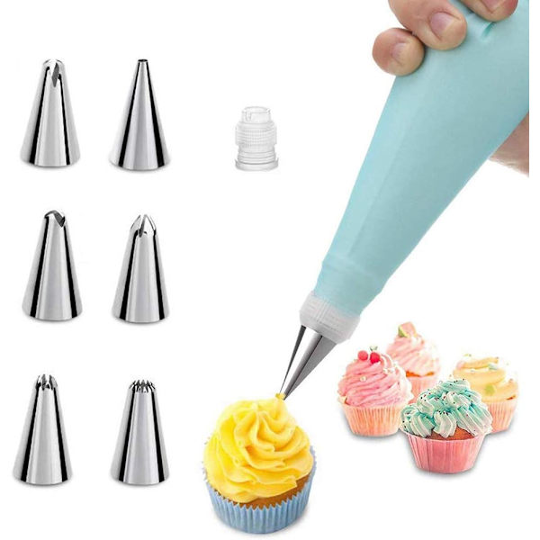Sprøytepose og tipper Kakepyntsett Bakeutstyr Cupcake Glasurtipper med konditorpose for baking og kakepynt