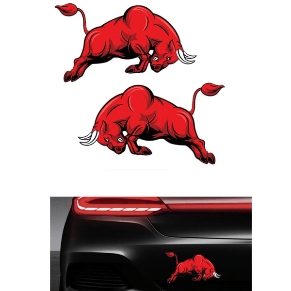 Tvådelade dekaler för arg tjurbil i chockstil till vänster och höger, reflekterande personliga tjurklistermärken