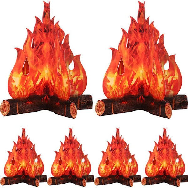2 stk. 3D Flammetårn i midten av dekorativt pappbål Kunstig ild Falsk flamme Papir Dekorativ fest