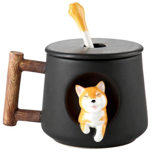 Sød Shiba Inu Dyr Kaffekrus Tekop Cappuccino Latte Dejlig Hvalpeprægning Black