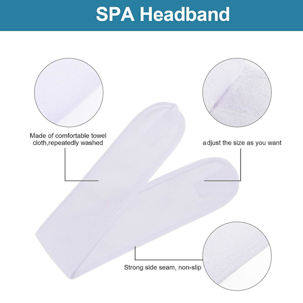 4 stk. Spa Hodebånd, Sminke Hårbånd, Elastisk Frotté Hodebånd for Sport Yoga Dusj White