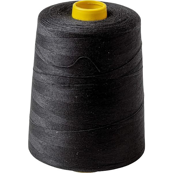 Svart sytråd för symaskin och overlock - Stor spole (8000 meter) - Polyestertråd för sömnad - Svart färg