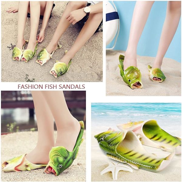 Gröna strandkreativa fiskskor Unisex EVA duschslippers sommar barn roliga djur halkfria slitstarka sandaler 44-45EU