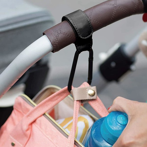 2-pack barnvagnskrokar, karbinhakar för att hänga dina inköp, universal barnvagnskrok, läder barnvagnskrokar