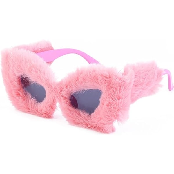 Plys Katteøjne Solbriller Pink Party Briller til Kvinder Punk Blød Velour Ekstra Store Kvinder UV400 Skygge Håndlavede Nyhedsbriller