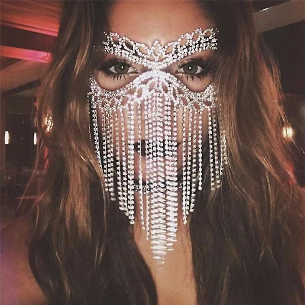 Krystallslør Maske Rhinestone Duske Katteøye Maske Magdans Maskerade Hodeplagg Silver