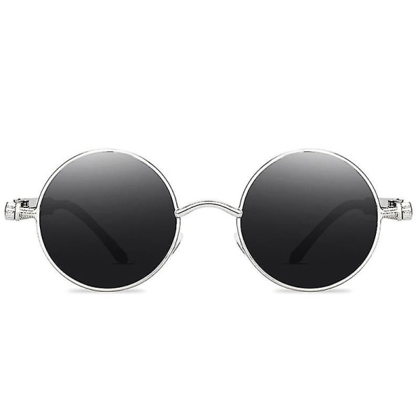 Steampunk-aurinkolasit, vintage, retro, miehille ja naisille, pyöreät cyberpunk-lasit Silver Frame Grey Lenses