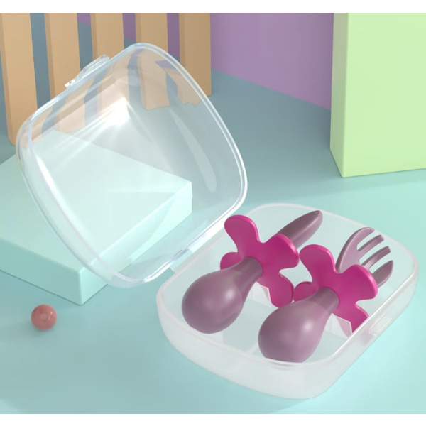 Baby och -skedar (rosa blommor med ask) , baby och -gafflar set , set för baby ,