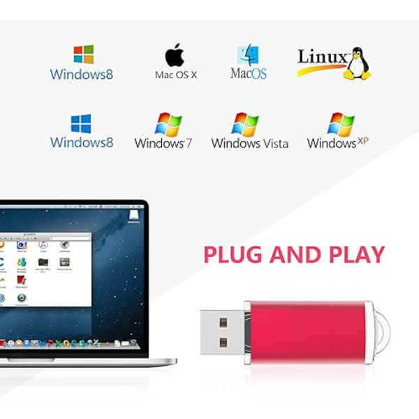 Flash Drive 64 GB USB 2.0 Thumb Drive 64GB Memory Stick Pen Drive Nøglering Design Jump Drive Zip Drive med LED Indikator, Rød