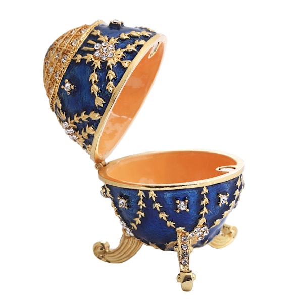 Ett (grön, ca 8,4*6cm) Guldpläterat Konstgjord Diamant Påskägg Handmålat Emaljerat Faberge Ägg Smyckeskrin för Halsband Armband Prydnad Hem