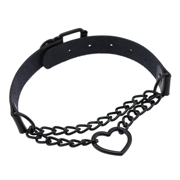 PU Läder Peach Heart Punk Halsband (svart), Hjärtformad Charm Halsband med justerbar krage, Kedjehalsband