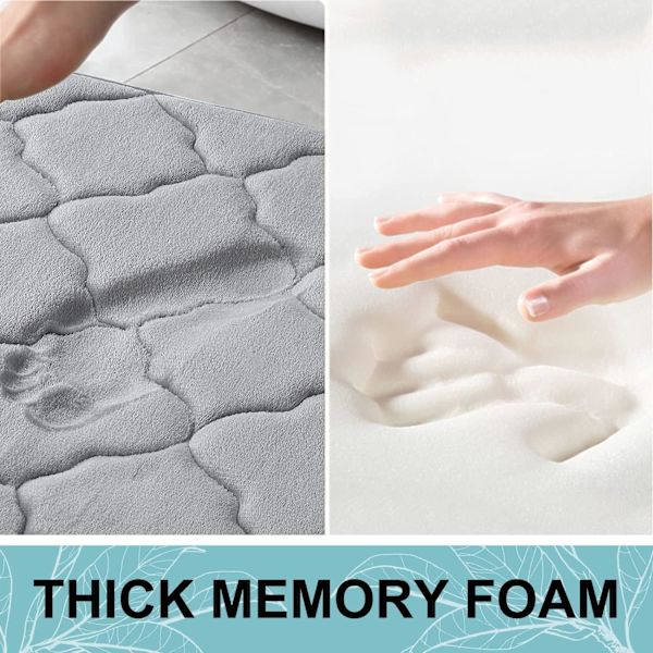 Skridsikkert badeværelsestæppe, Memory Foam badeværelsestæppe, Absorberende badeværelsestæppe, Maskinvaskbart - 40x60cm, Grå