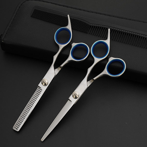 7''(18cm) 2 stk. Blå Frisørsaks Professionel Hårsaks Udtyndings Saks Barber Salon Hårklipning Rustfrit Stål