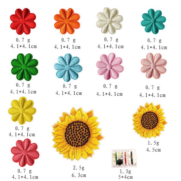 Strykjärnsmärke, 30 st solrosblommor, strykjärnsmärke eller symärke för kläder, T-shirt, jeansjacka