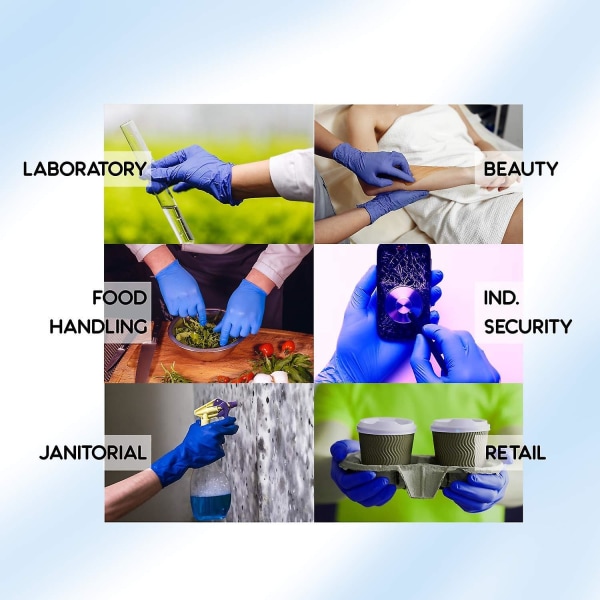 100 st nitrilhandskar medicinsk klass engångspulverfria icke-sterila handskar latexfria matsäkra Blue L