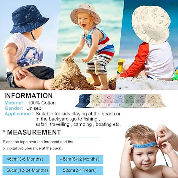 48cm Barn Flickor Pojkar Strandmössa Solhatt Unisex Fällbar Anti-UV Solhatt Strand Solhatt Baby
